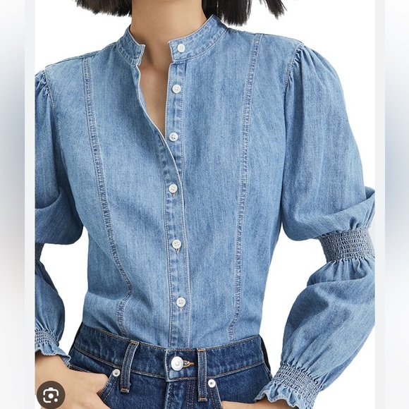 NWOT Veronica Beard Puff Sleeve Denim Top - 2 - Picture 5 of 10